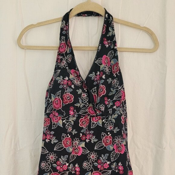 Floral Cotton A-Line Halter Dress Size L - Picture 1 of 8